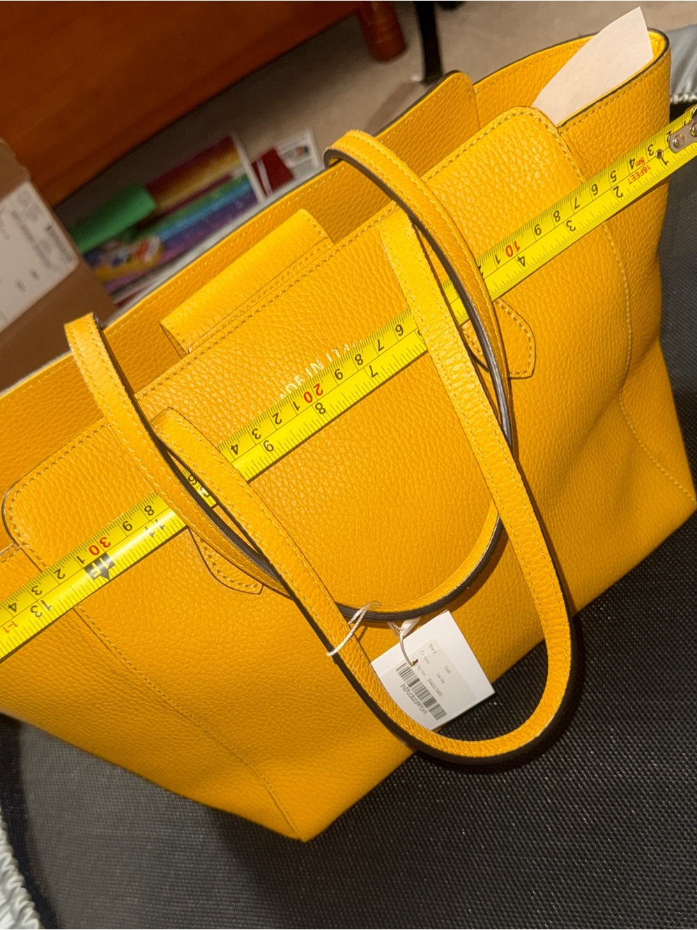 Gucci Large Swing Tote Yellow Pebbled Leather Made in Italy Authentic - Picture 14 of 15